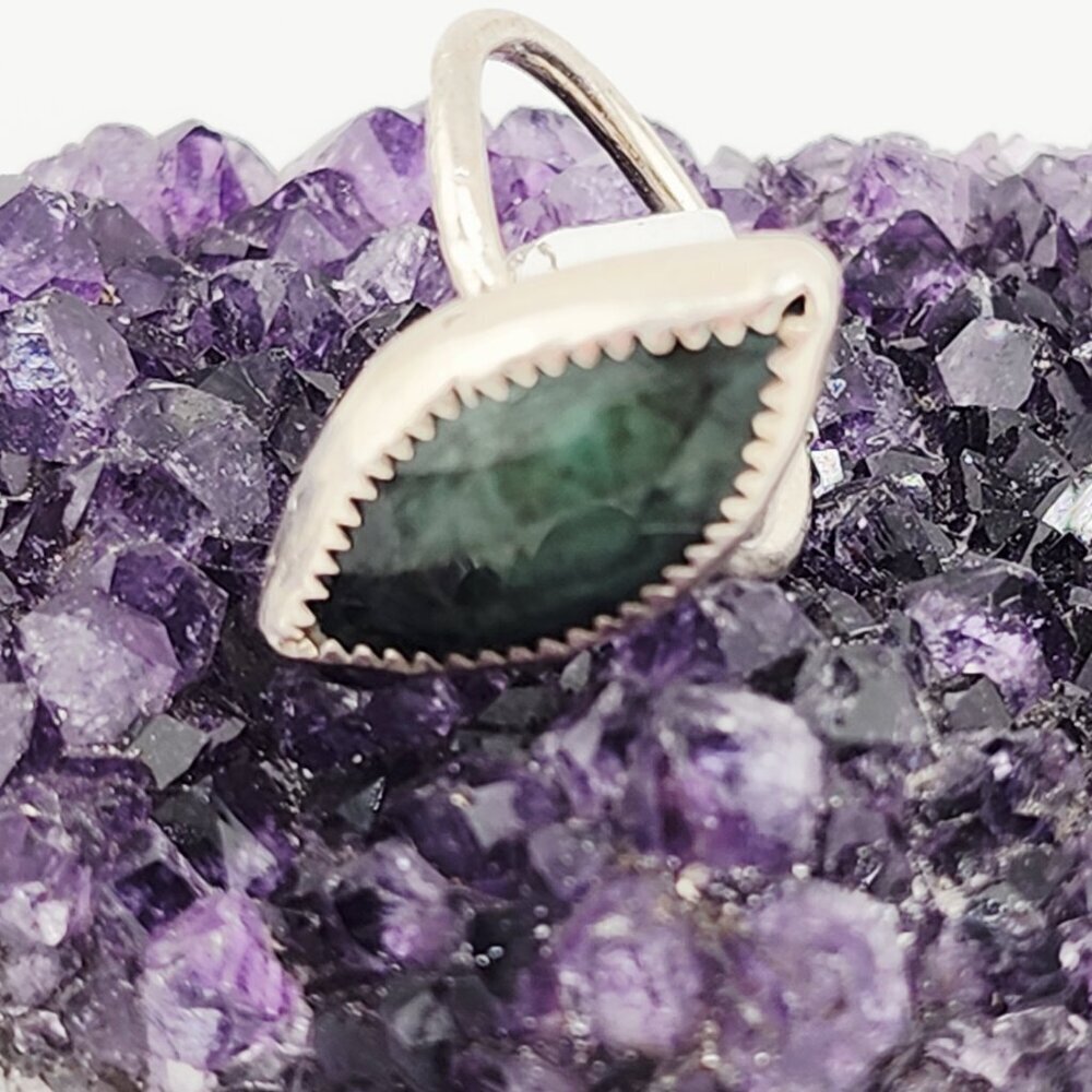 EMERALD HANDMADE RING rose-cut genuine gemstone in sterling silver size 6 - Picture 3 of 6